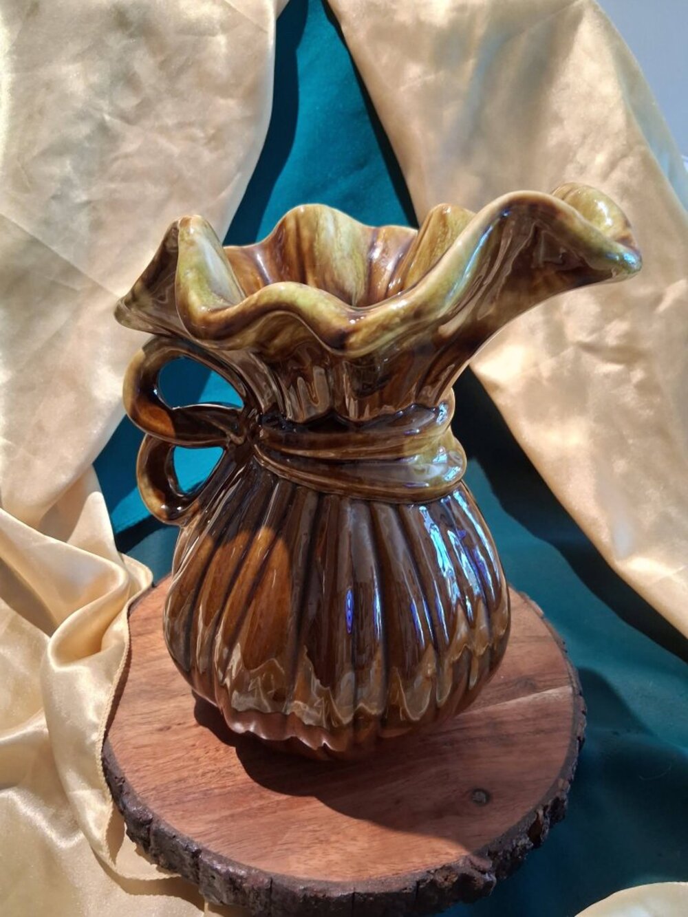 Vintage McCoy pottery pitcher vase circa 1970s Classic McCoy brown drip glaze